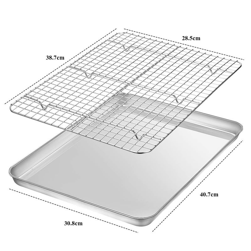 Wildone Baking Sheet with Rack Set [2 Pans + 2 Racks], Wildone Stainless Steel Cookie Sheet Baking Pan Tray with Cooling Rack, Size 16 x 12 x 1 Inch, Non Toxic & Heavy Duty & Easy Clean - Image 2